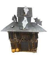 Light Up Haunted House Wood 21x17x14 Homemade?? Vintage Halloween Decor picture