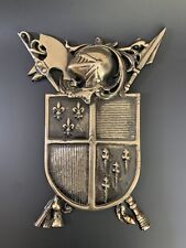 Vtg Cast Metal Medieval Knight in Armor Coat of Arms Shield Wall Plaque 16
