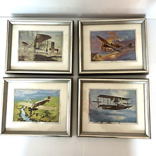 Early Airplane Planes Wright Curtiss 1900s Framed Print Set Silver Metallic picture