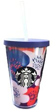 Starbucks 16 Oz Travel Tumbler 2016 Spring Poppy Flowers Blue Lid Straw Coral  picture
