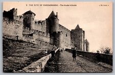 Carcassonne France Aude Hillside Historic Landmark Streetview BW Postcard picture