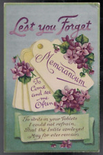 ANTIQUE 1913 LEST YOU FORGET MEMORANDUM COME & SEE ME OFTEN LOVELY GREETINGS PC picture