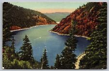 New Mexico Eagle Nest Lake & Dam Scenic Southwestern Landmark Linen Postcard picture