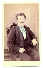 1880s 1890s Antique Cabinet Card Mustache Man Hand Color Peter Kolhbeck New York picture