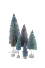 Ombre Hue Christmas Village Bottle Brush Trees Set of 6 Warm Blue Colors picture
