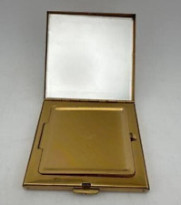 Vintage Makeup Compact Green Rhinestone Powder Vanity Mirror Case Gold Tone picture