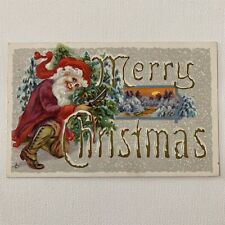 Antique Postcard Foil Embossed Christmas Beautiful Odd Lions Mane Santa 250 C picture