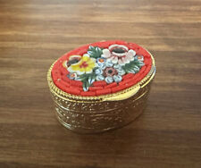 Vintage Italian Oval Micro Mosaic Mini Hinged Pill Trinket Box Floral Design picture