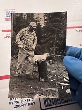 c1960s Big Burly Lumberjack Man Chopping Wood Dog Snapshot Photo Vtg Snap picture