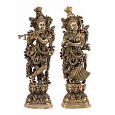 Brass Radha Krishna Statue Religious Idol Traditional Figurine Sculpture 29 In picture