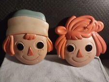 Vintage Raggedy Ann And Andy Chalk Ware Faces Wall Deco With Orange Hair picture