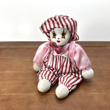 Vintage Porcelain Head Pink Clown Jester Girl Doll Cloth Body Sand Bag Plush picture