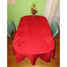 Vintage Christmas Red Poinsettia & Brocade Tablecloth mcm retro holiday decor picture