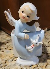 Vintage Enesco Blue Dancing Angel with Bunny Planter picture