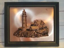 Vintage Copper Lighthouse 3D Framed Art Artist Jager Signed Nautical Wall Decor picture