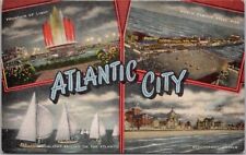 ATLANTIC CITY New Jersey Multi-View Postcard Beach / Sailing Scenes KROPP Linen picture