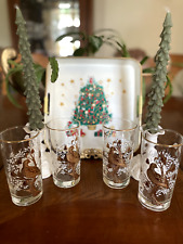Set 4 Vintage 60’s Libbey Partridge Pear Tree White Gold Embossed Clear Glasses picture