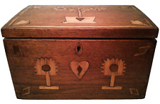 LATE 19TH-EARLY 20TH C AMERICAN FOLK ART/TRAMP ART ANTIQUE INLAID WD JEWELRY BOX picture