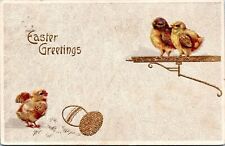 Easter Postcard Greetings Gilded Chicks Eggs Germany Vintage 1909 PY picture