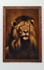 Vtg Majestic Lion Black Velvet Painting Hand-painted Mexico SIGNED ARTIST Framed picture