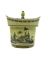 Vintage Mottahedeh Creil Yellow/Black Porcelain 7” Scoop Lidded Footed Urn Italy picture