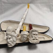 Lot Of 3 Vintage MEERSCHAUM SMOKING PIPE - Bearded Man Hand Carved Turkey  picture
