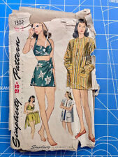 Vintage 40s Simplicity Primer Bathing Suit Wrapped Trunks Sewing Pattern 1302 picture