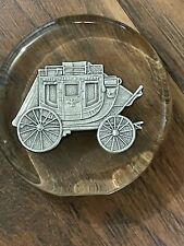 Vtg. Wells Fargo & Co. Pewter Stage wagon Glass Paperweight  picture