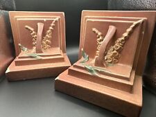 VTG ROSEVILLE POTTERY FOXGLOVE BOOKEND PAIR, NOT PERFECT, SALMON COLOR picture