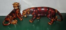 Vintage Ceramic tiger figurines set of two - unusual color picture