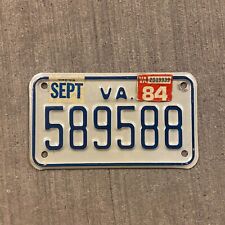 1984 Virginia Motorcycle License Plate 589588 Harley Honda BMW YOM DMV Clear picture