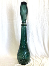 Vtg 1960’s DABS Green Glass Genie Bottle Decanter Portugal 17” Fruit Embossed picture