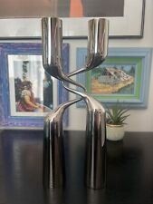 Mikaela Dorfel Menu Modernist Chrome Silver Twisted Taper Candle Holders MCM picture