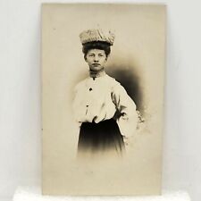Vintage RPPC Woman Girl In Bonnet Fancy Hat Period Garb Real Photo Postcard picture