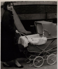 6P Photograph Pretty Woman Young Mother Pushes Stroller Baby Carriage Buggy 1956 picture