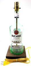 Large 1.75L Bacardi Rum Liquor Bar Bottle Lounge TABLE LAMP Light w/ Wood Base picture