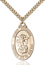 14K Gold Filled St Michael Guardian Angel Military Catholic Medal Necklace picture