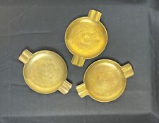 Vtg Ornate Brass India Etched Floral Ashtray Round 4 Slots Handmade Set of 3 picture
