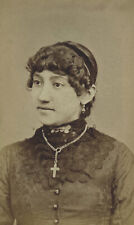 Antique CDV Photo Lovely Victorian Woman With Cross Necklace A  F Salisbury RI picture