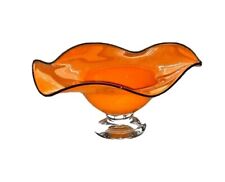 Vintage Teleflora Gifts Pedestal Bowl Orange Ruffled Edge Clear Glass Base  picture