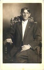 A Portrait of A Man In His Black Suit, Sitting On A Chair Postcard picture