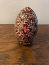 Ukrainian Pysanky Large Wooden Egg Hand Painted & Wooden Stand picture
