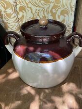 Antique RRP Co. Roseville Ohio Stoneware 2 Handled Covered Bean Pot Crock w/ Lid picture