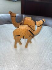 Vintage Hand Sculpted Wood Camel Figurines - Pair Each 5
