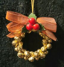 Vintage Brass Jingle Bell Wreath Christmas Ornament picture