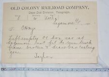 1890 Old Colony RR Telegraph Document Sagamore  Cape Cod Div  damaged box car picture