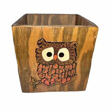 VTG Owl Decoupage Wooden Planter 5” Tall/5” Wide Gloss Lacquer Finish picture