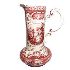 Red Pink Toile Pitcher Vase - Reproduction - 15 Inches - English Countryside picture