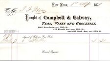 Campbell & Galway New York NY 1871 Billhead Teas Wines and Groceries picture