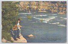 Linen~Fishing Below Bass Lake Dam In Roaring River Missouri~PM 1954~Vintage PC picture